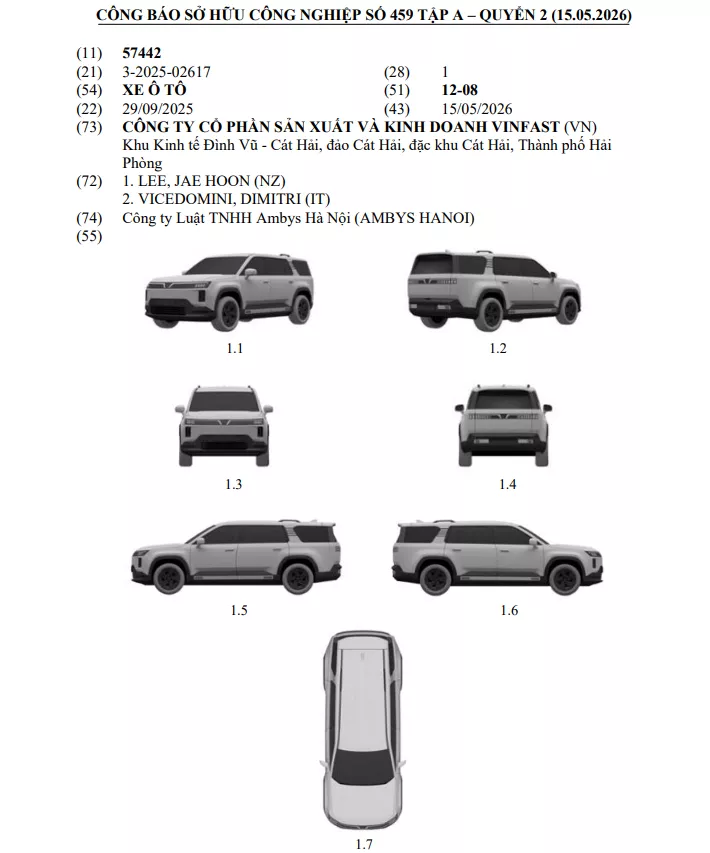 Phối cảnh thiết kế SUV cỡ lớn của VinFast vừa được đăng ký bảo hộ, với dải đèn LED trải ngang mặt ca lăng, không có lưới tản nhiệt Phối cảnh thiết kế SUV cỡ lớn của VinFast vừa được đăng ký bảo hộ, với dải đèn LED trải ngang mặt ca lăng, không có lưới tản nhiệt.